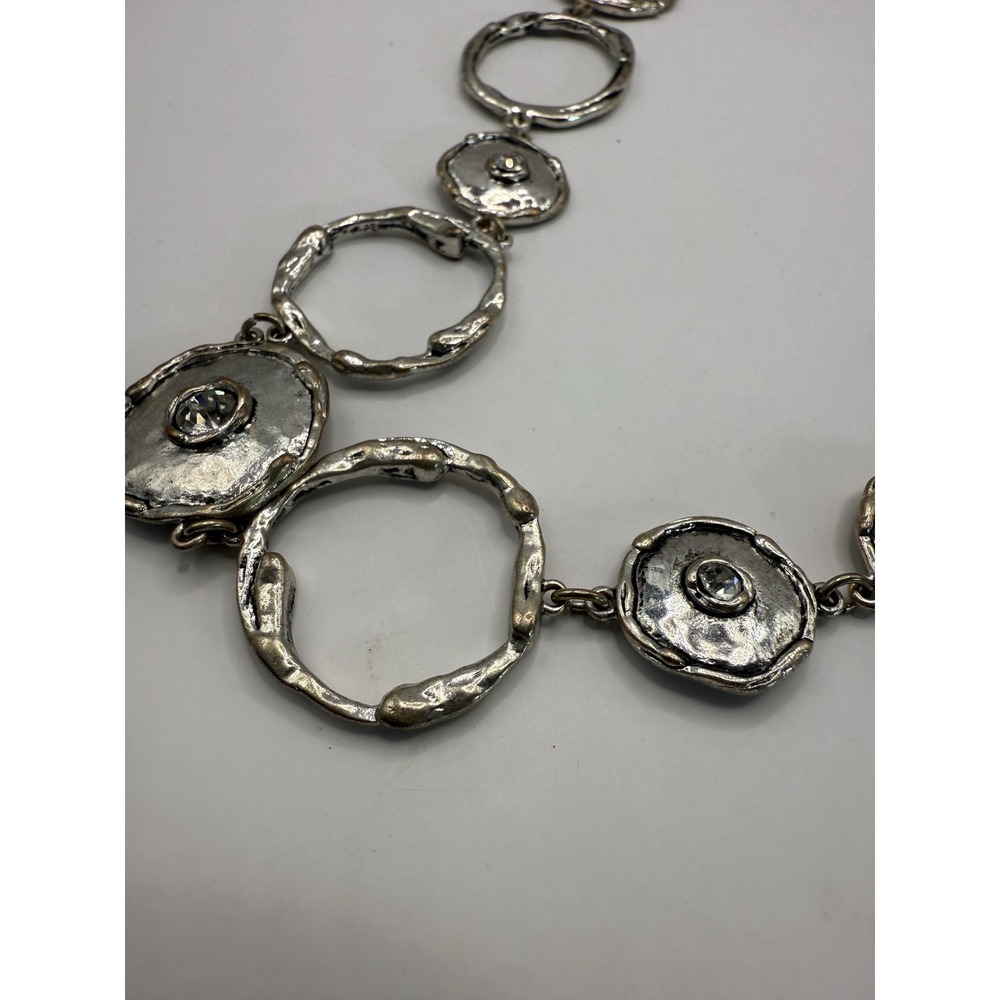 Chico's‎ Silver Tone Circle Link Necklace – Textured Disc Accent Statement